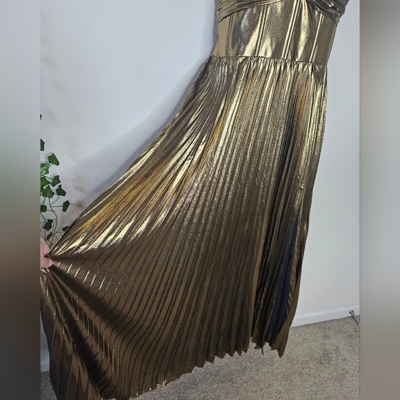 NWT Banana Republic Raggiera Pleated Gold Metallic Maxi Dress Corset Bodice - Picture 7 of 16
